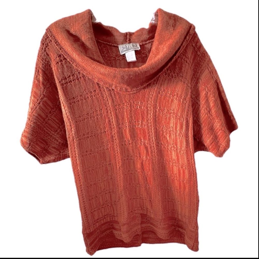 Two One Two Women's Large Orange Cow Turtleneck Sweater Size Large